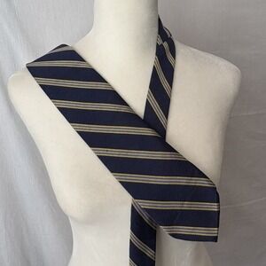 Brooks Brothers 100% Silk Tie‎ Navy Blue Gold Light Blue Stripe Made in USA